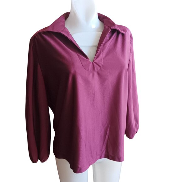 Vintage 1970s Handmade Red Top Womens Medium Big Collar Stretch Polyester USA - Picture 3 of 5